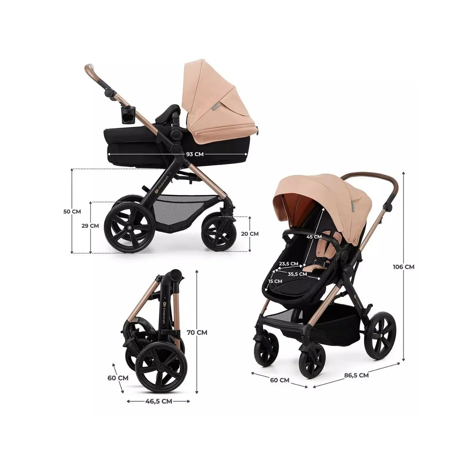 Kinderkraft Moov 2 3 - in - 1 Travel System - Beige - mezetto ebebek ebebek