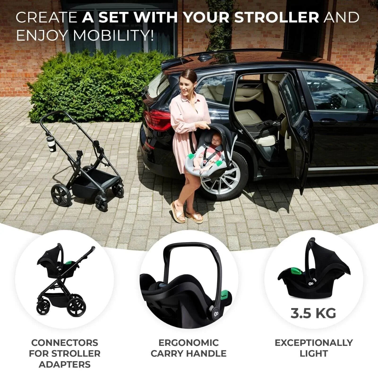 Kinderkraft Newly Mink Pro 4 - in - 1 Travel System - Classic Black - mezetto ebebek ebebek