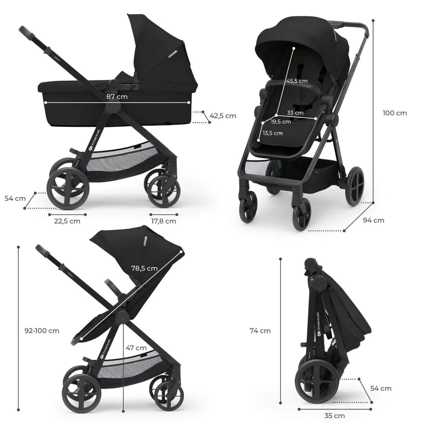 Kinderkraft Newly Mink Pro 4 - in - 1 Travel System - Classic Black - mezetto ebebek ebebek