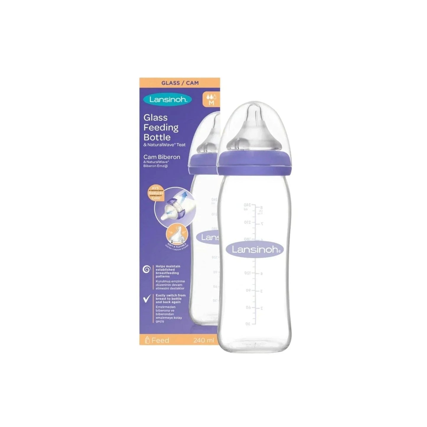Lansinoh Glass Bottle 240ml - mezetto ebebek ebebek