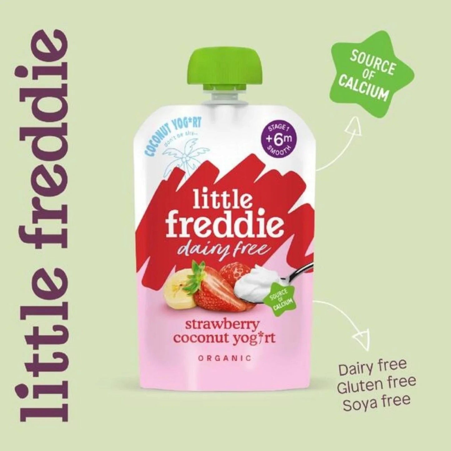 Little Freddie Organic Dairy Free Strawberry Yoghurt Baby Food Pouch 6+ months 90g - mezetto ebebek ebebek