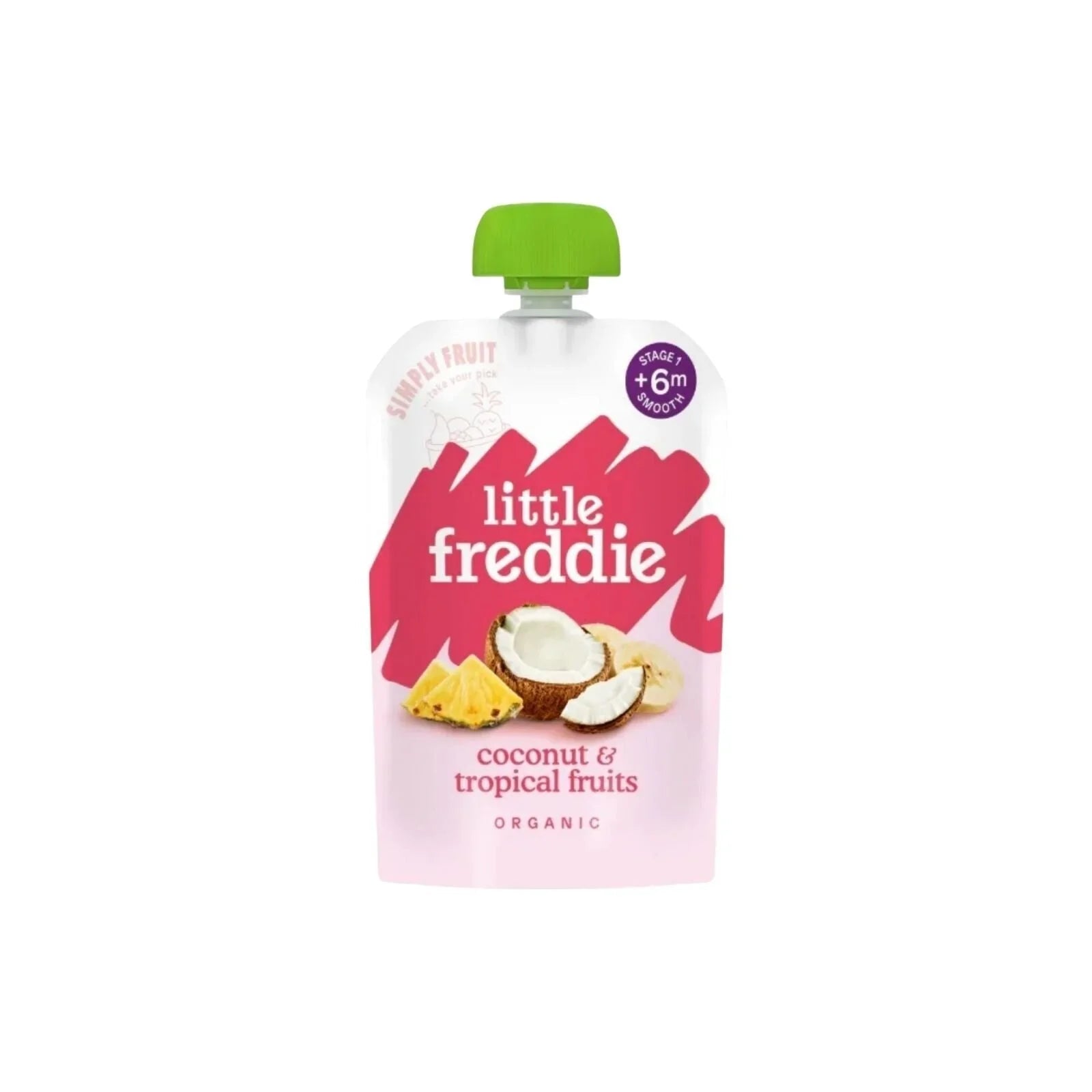 Little Freddie Organic Good for Brains Coconut & Tropical Fruits Baby Food Pouch with Omega 3 6+ months 100g - mezetto ebebek ebebek