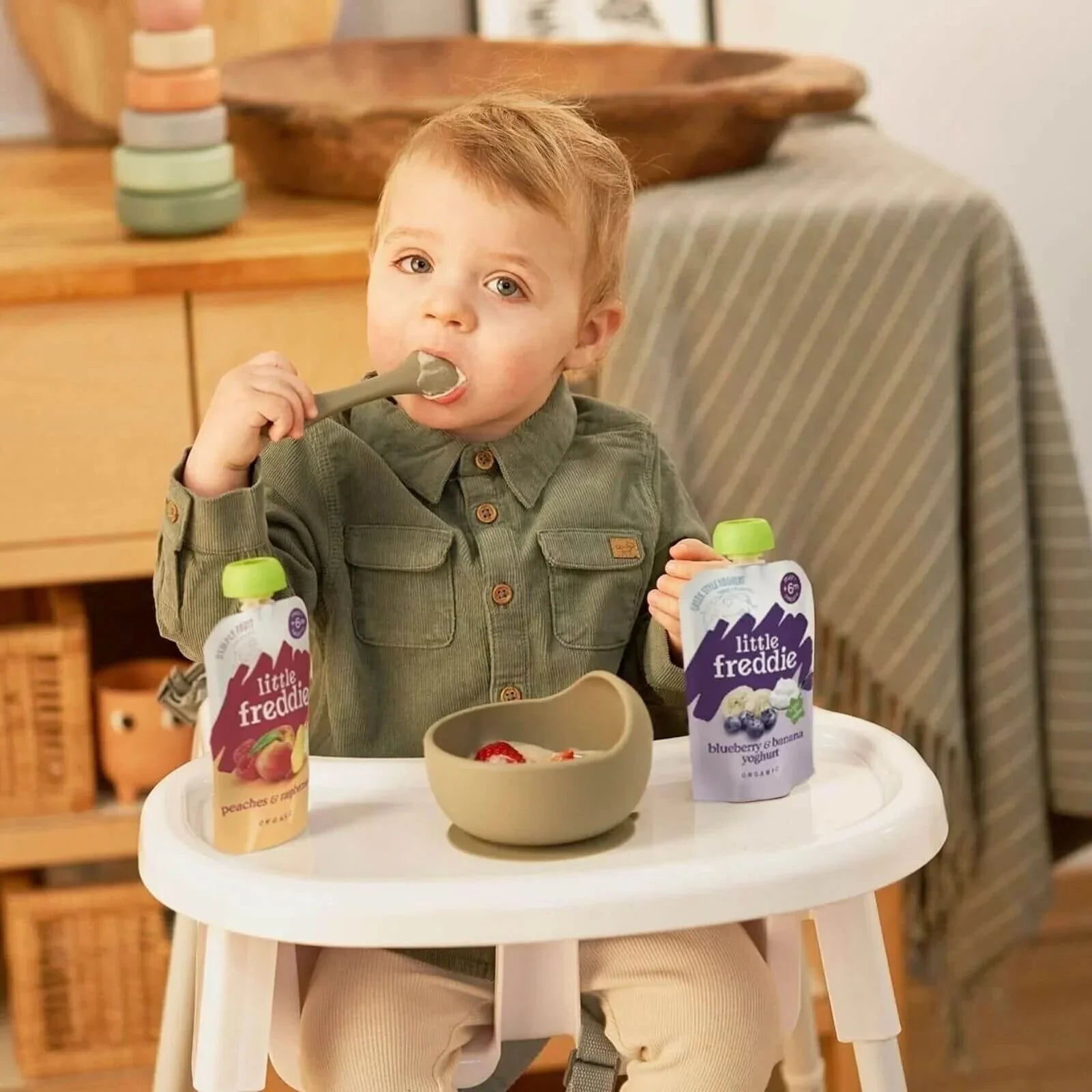 Little Freddie Organic Peaches & Raspberries Baby Food Pouch 6+ months 100g - mezetto ebebek ebebek