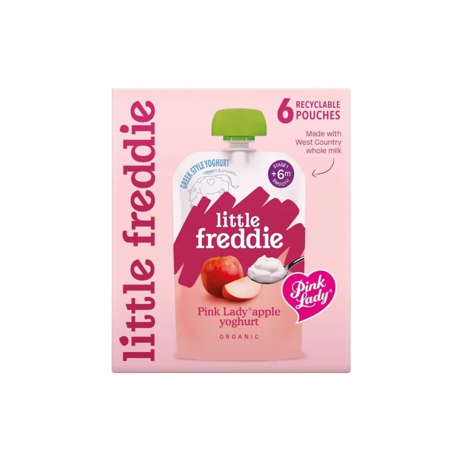 Little Freddie Organic Pink Lady Greek Style Yoghurt Baby Food Pouch Multipack 6+ months 600g (6x100g) - mezetto ebebek ebebek