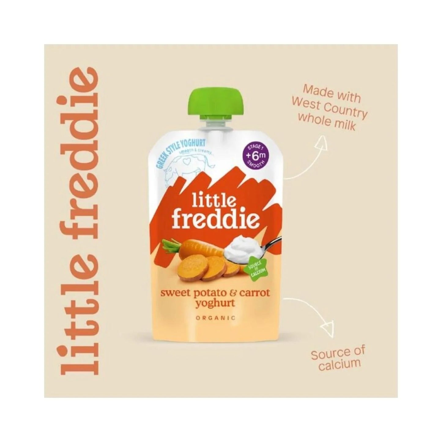 Little Freddie Organic Sweet Potato & Carrot Yoghurt Baby Food Pouch 6+ months 100g - mezetto ebebek ebebek