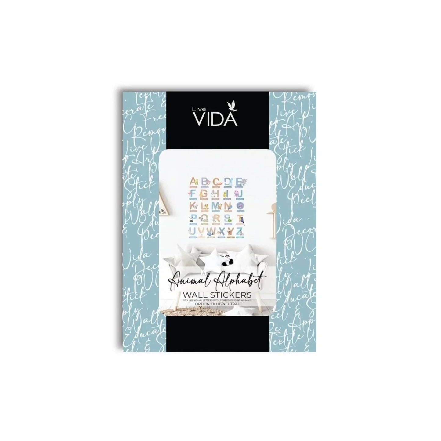 Live Vida Alphabet Wall Stickers with Animal Figures 26 pcs - Blue - mezetto ebebek ebebek