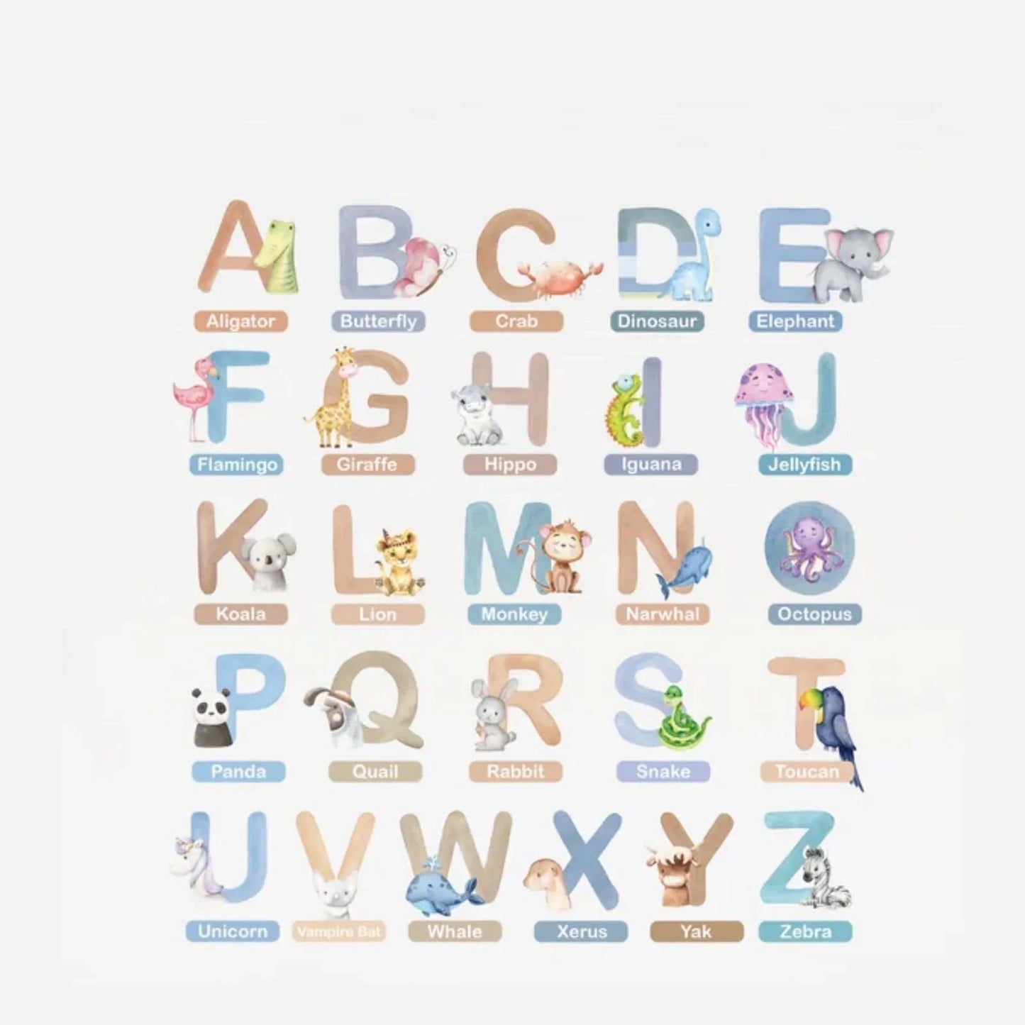 Live Vida Alphabet Wall Stickers with Animal Figures 26 pcs - Blue - mezetto ebebek ebebek