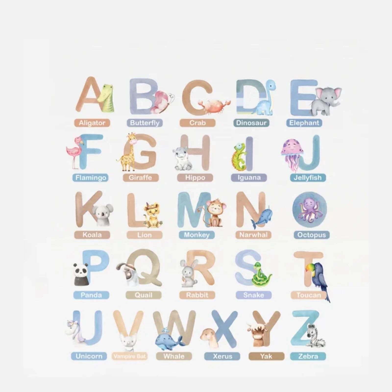 Live Vida Alphabet Wall Stickers with Animal Figures 26 pcs - Blue - mezetto ebebek ebebek