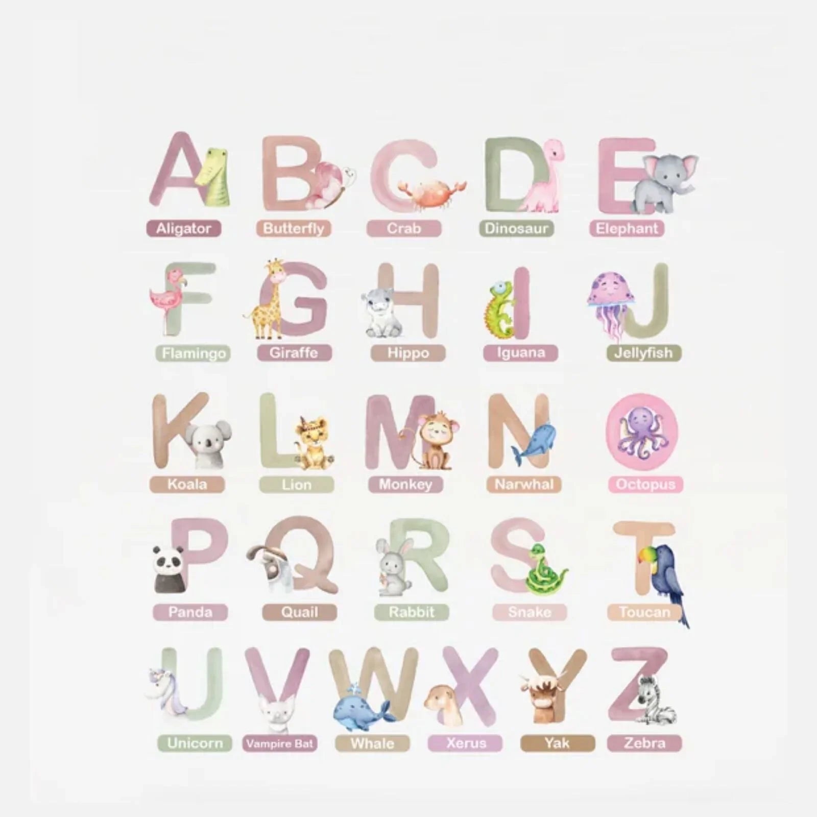 Live Vida Alphabet Wall Stickers with Animal Figures 26 pcs - Pink - mezetto ebebek ebebek