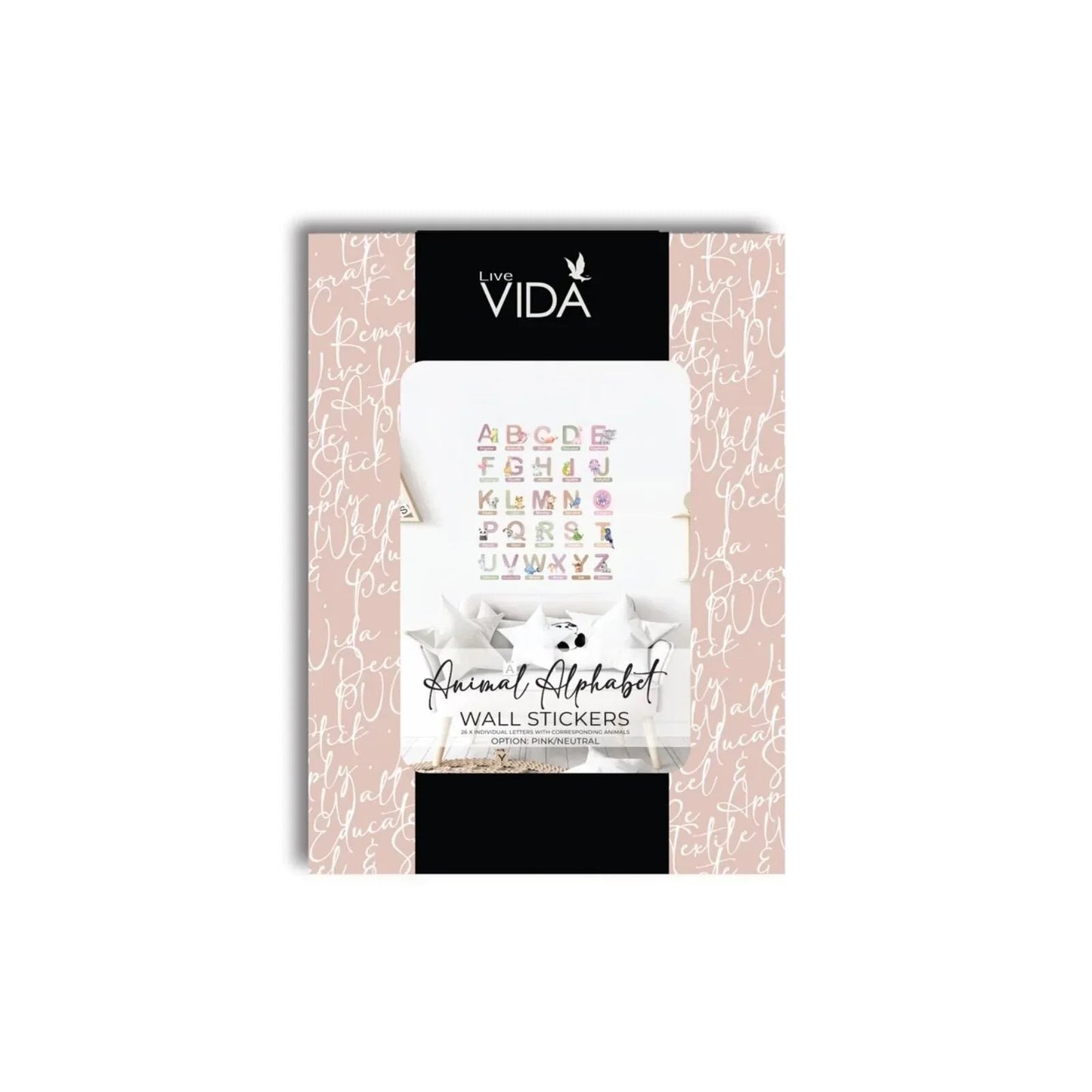 Live Vida Alphabet Wall Stickers with Animal Figures 26 pcs - Pink - mezetto ebebek ebebek
