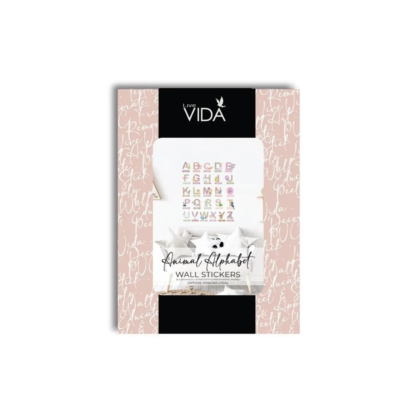 Live Vida Alphabet Wall Stickers with Animal Figures 26 pcs - Pink - mezetto ebebek ebebek