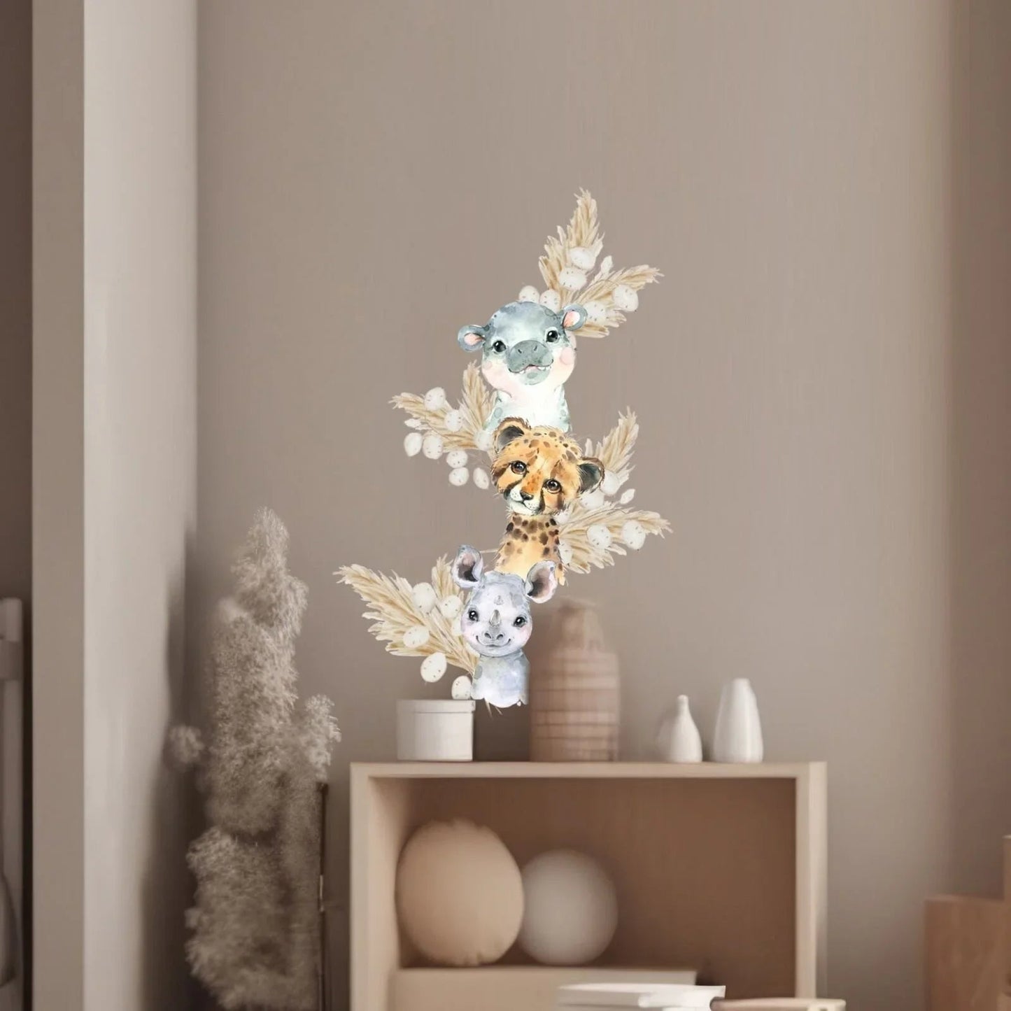 Live Vida Baby Safari Wall Sticker Hippo & Cheetah & Rhino 3 pcs - mezetto ebebek ebebek