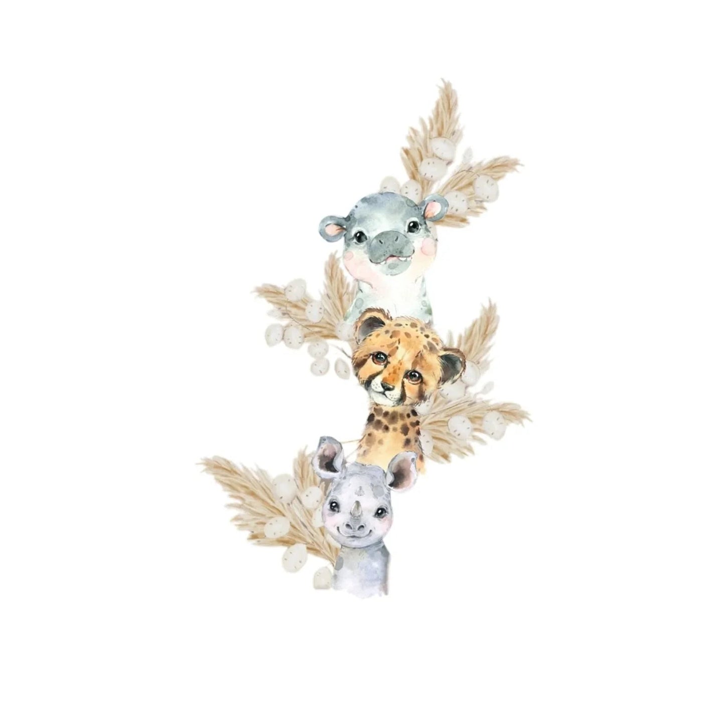 Live Vida Baby Safari Wall Sticker Hippo & Cheetah & Rhino 3 pcs - mezetto ebebek ebebek