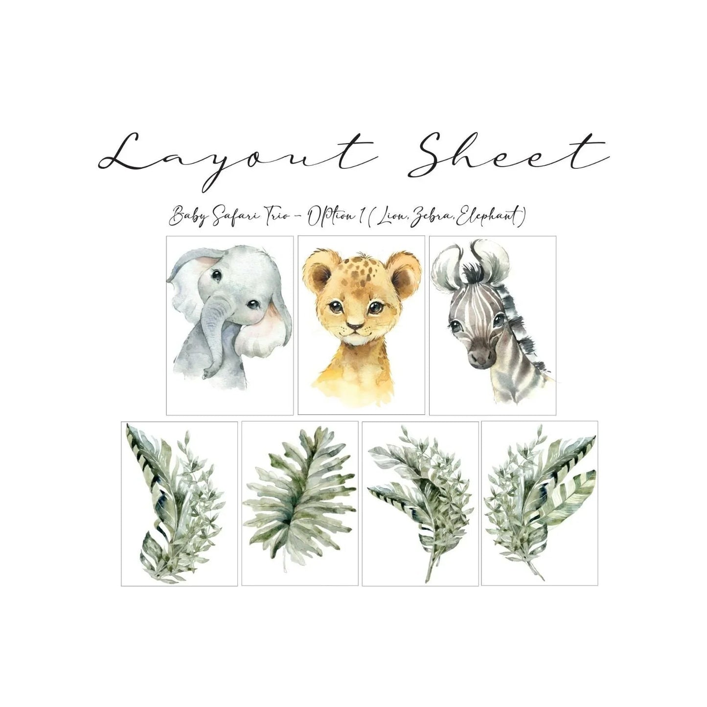 Live Vida Baby Safari Wall Sticker Leafy Elephant & Lion & Zebra 3 pcs - mezetto ebebek ebebek