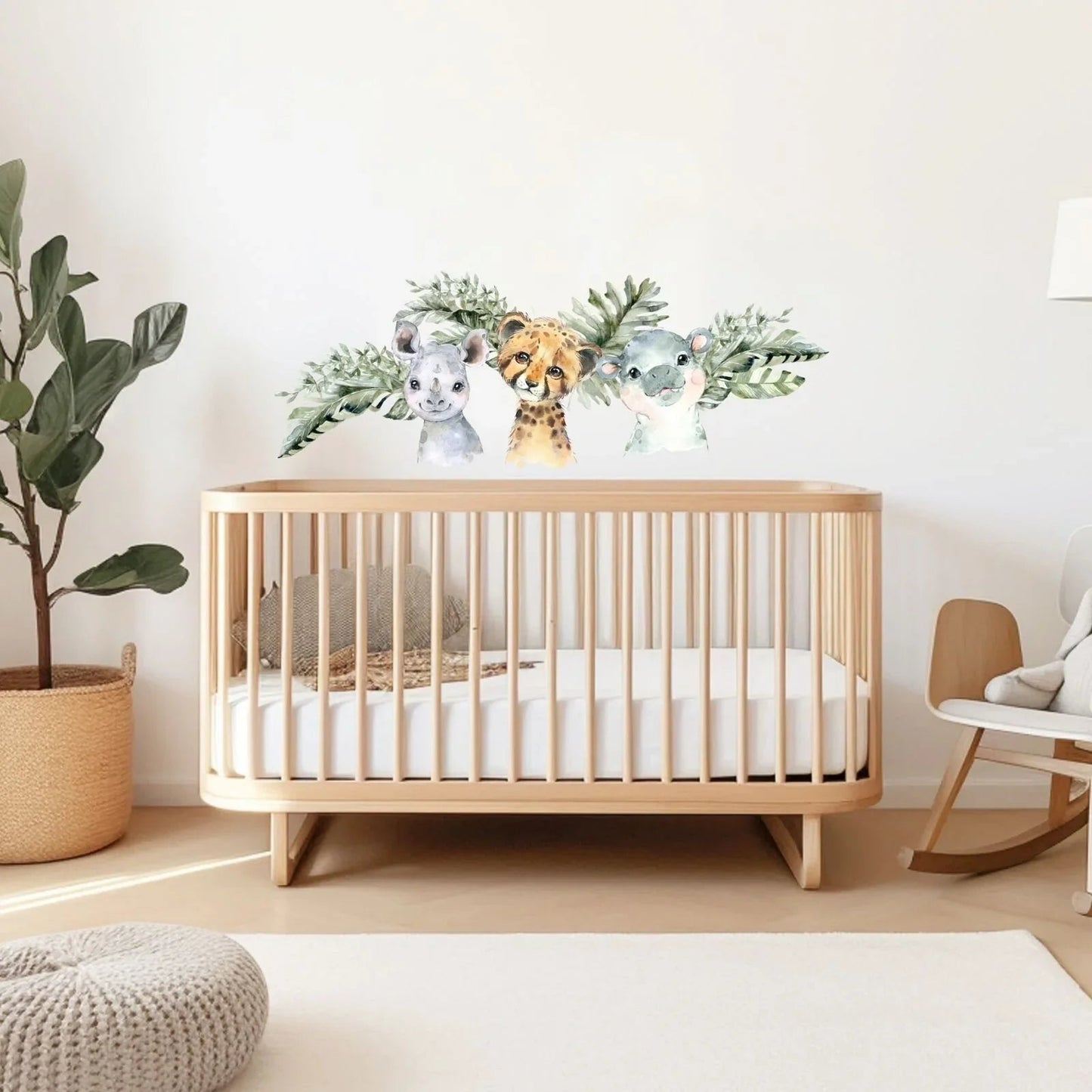 Live Vida Baby Safari Wall Sticker Leafy Hippo & Cheetah & Rhino 3 pcs - mezetto ebebek ebebek