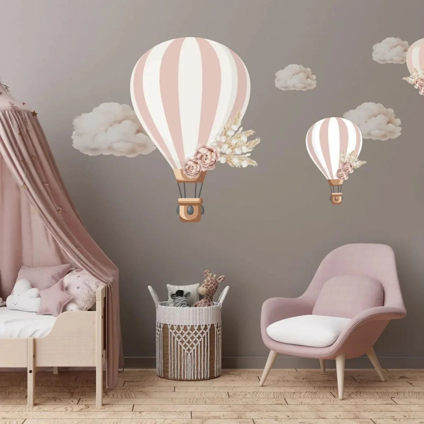 Live Vida Floral Hot Air Balloon Wall Stickers - mezetto ebebek ebebek