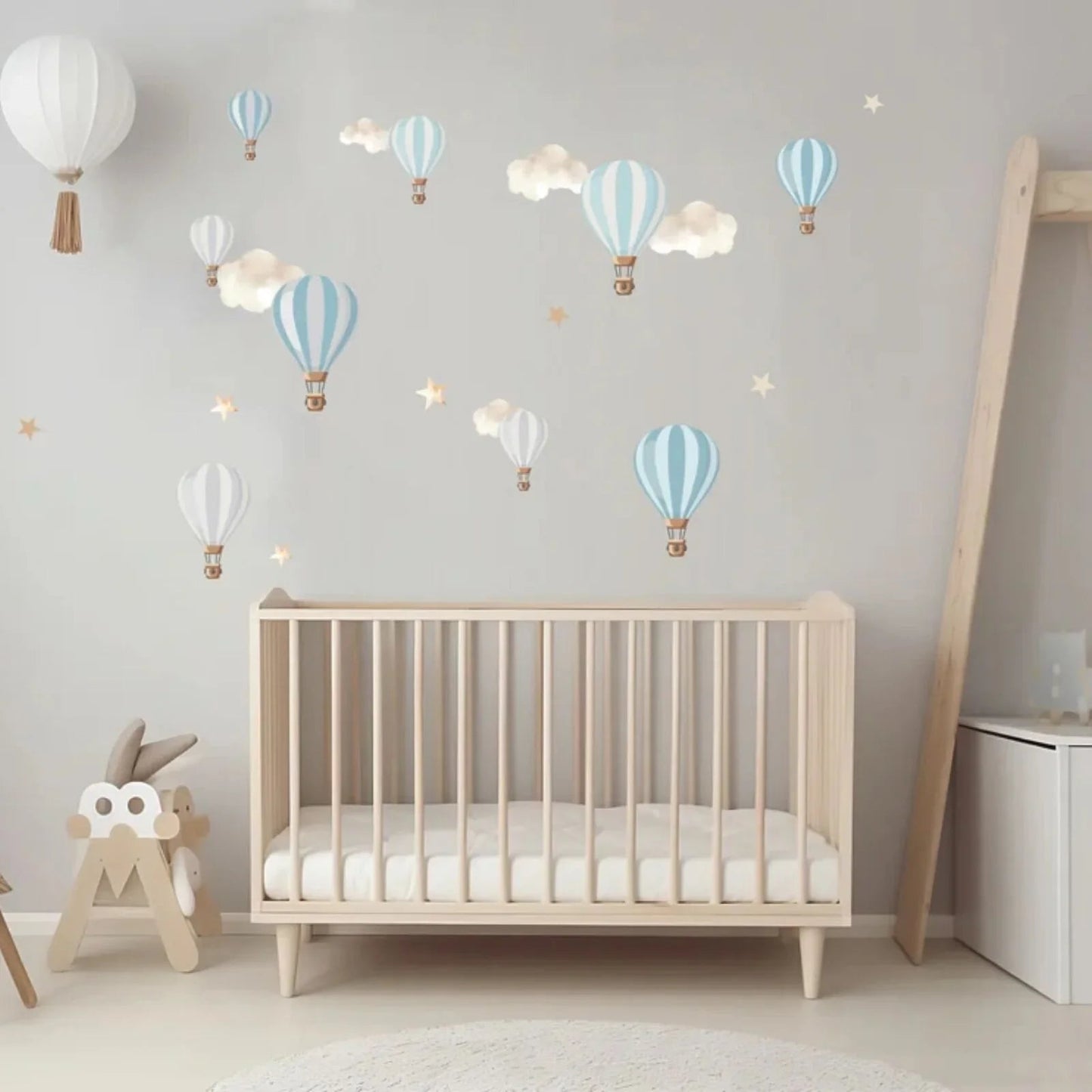 Live Vida Hot Air Balloons Wall Stickers A4 - Blue & Grey - mezetto ebebek ebebek
