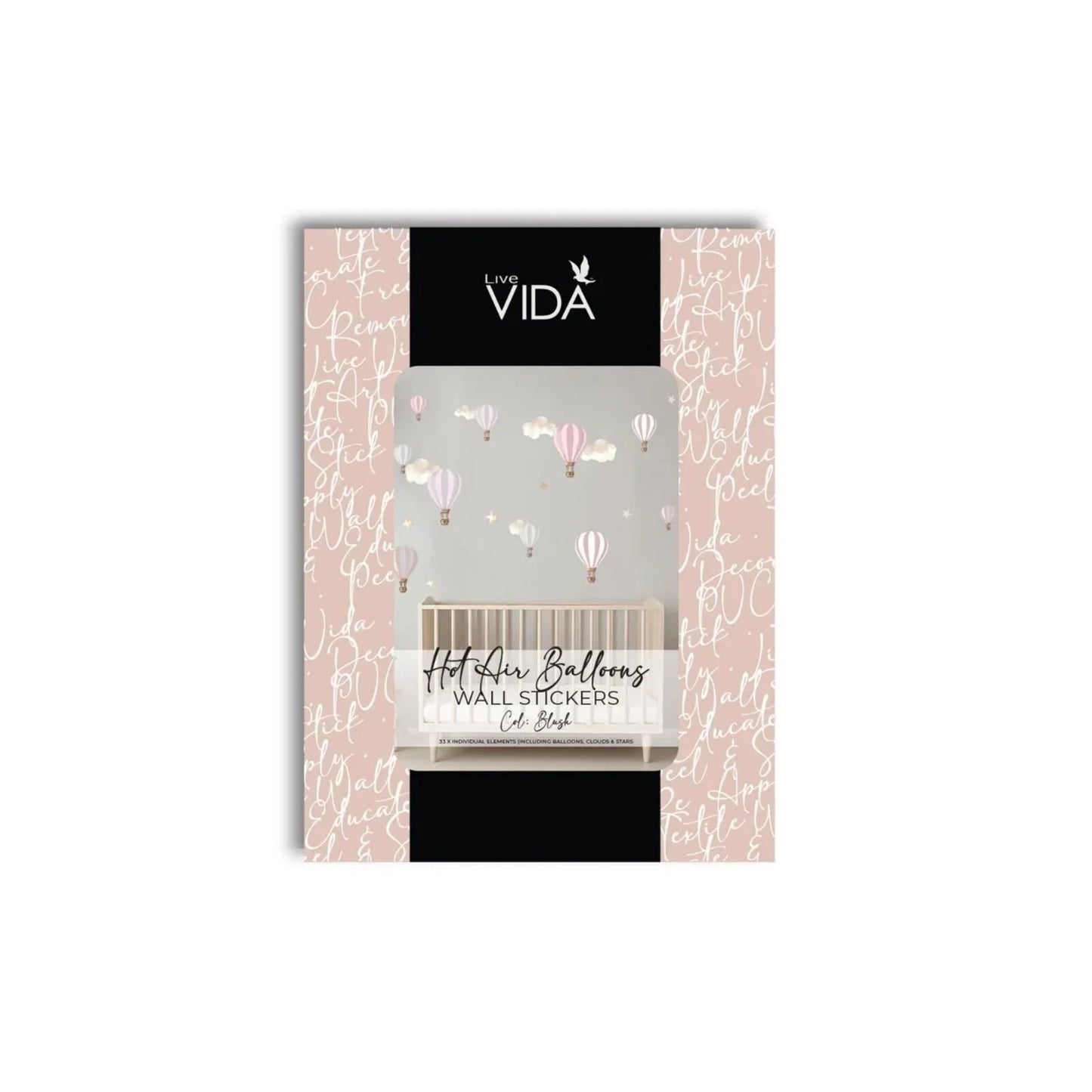 Live Vida Hot Air Balloons Wall Stickers A4 - Pink & Grey - mezetto ebebek ebebek