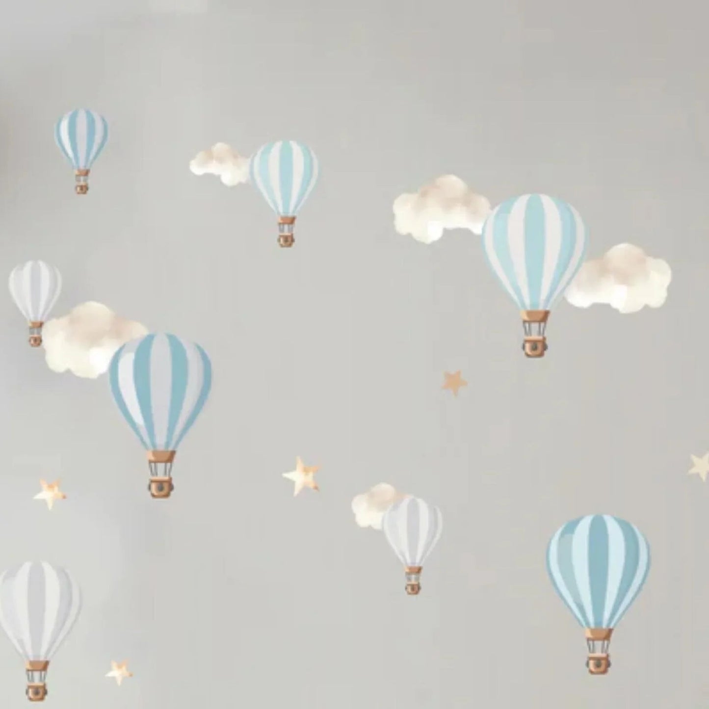 Live Vida Hot Air Balloons Wall Stickers A5 - Blue & Grey - mezetto ebebek ebebek