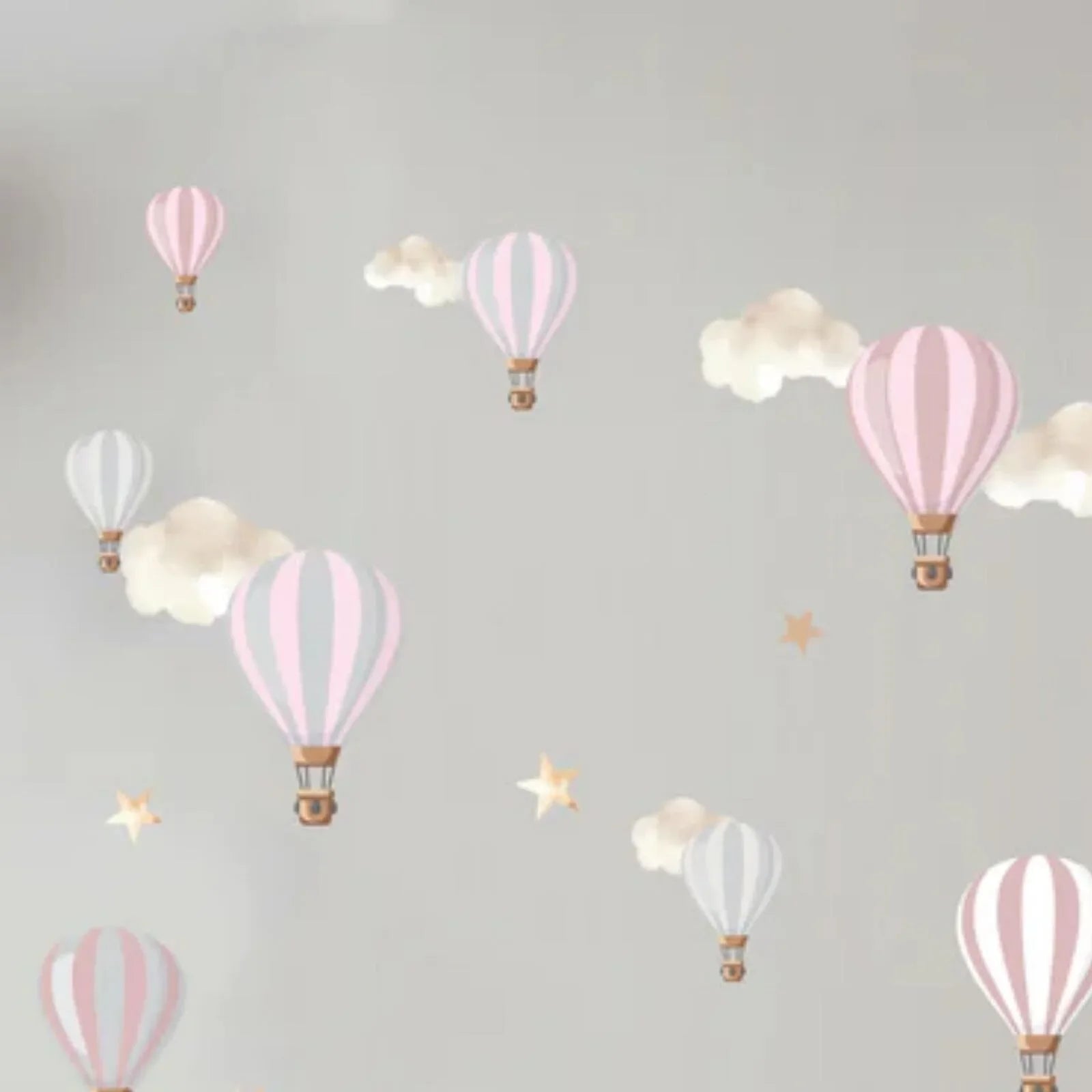 Live Vida Hot Air Balloons Wall Stickers A5 - Pink & Grey - mezetto ebebek ebebek