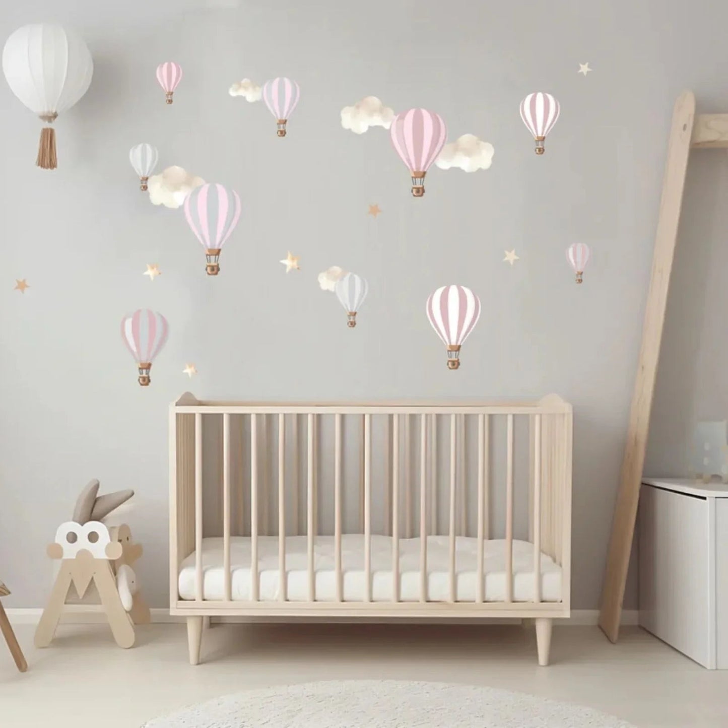 Live Vida Hot Air Balloons Wall Stickers A5 - Pink & Grey - mezetto ebebek ebebek