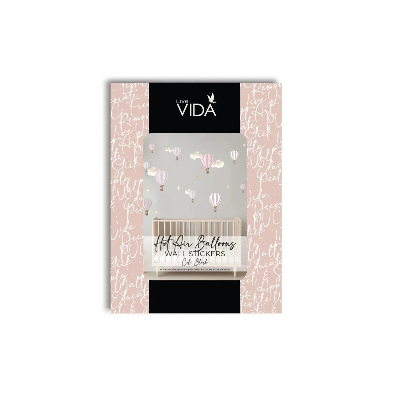 Live Vida Hot Air Balloons Wall Stickers A5 - Pink & Grey - mezetto ebebek ebebek