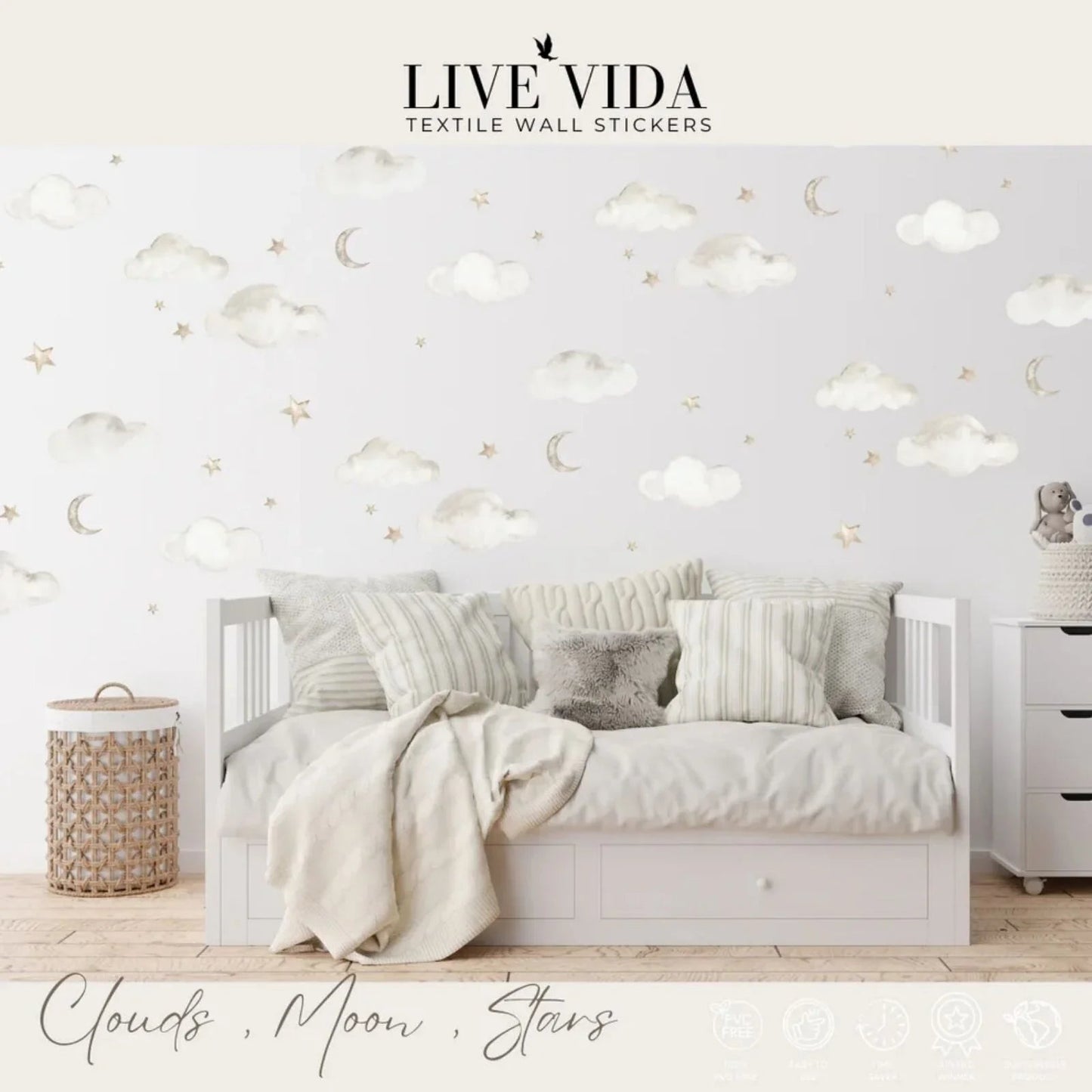 Live Vida Wall Stickers Cloud & Moon & Stars A4 - mezetto ebebek ebebek