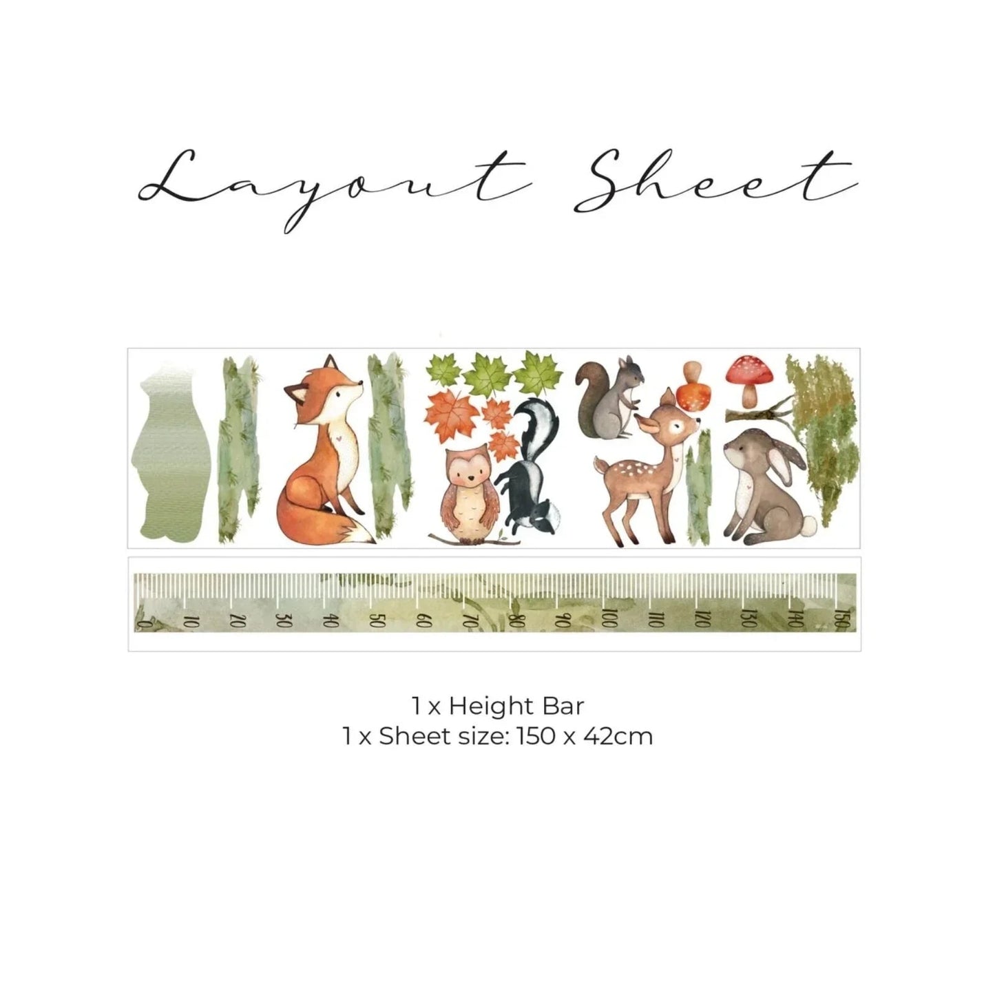 Live Vida Woodland Height Chart Sticker - mezetto ebebek ebebek