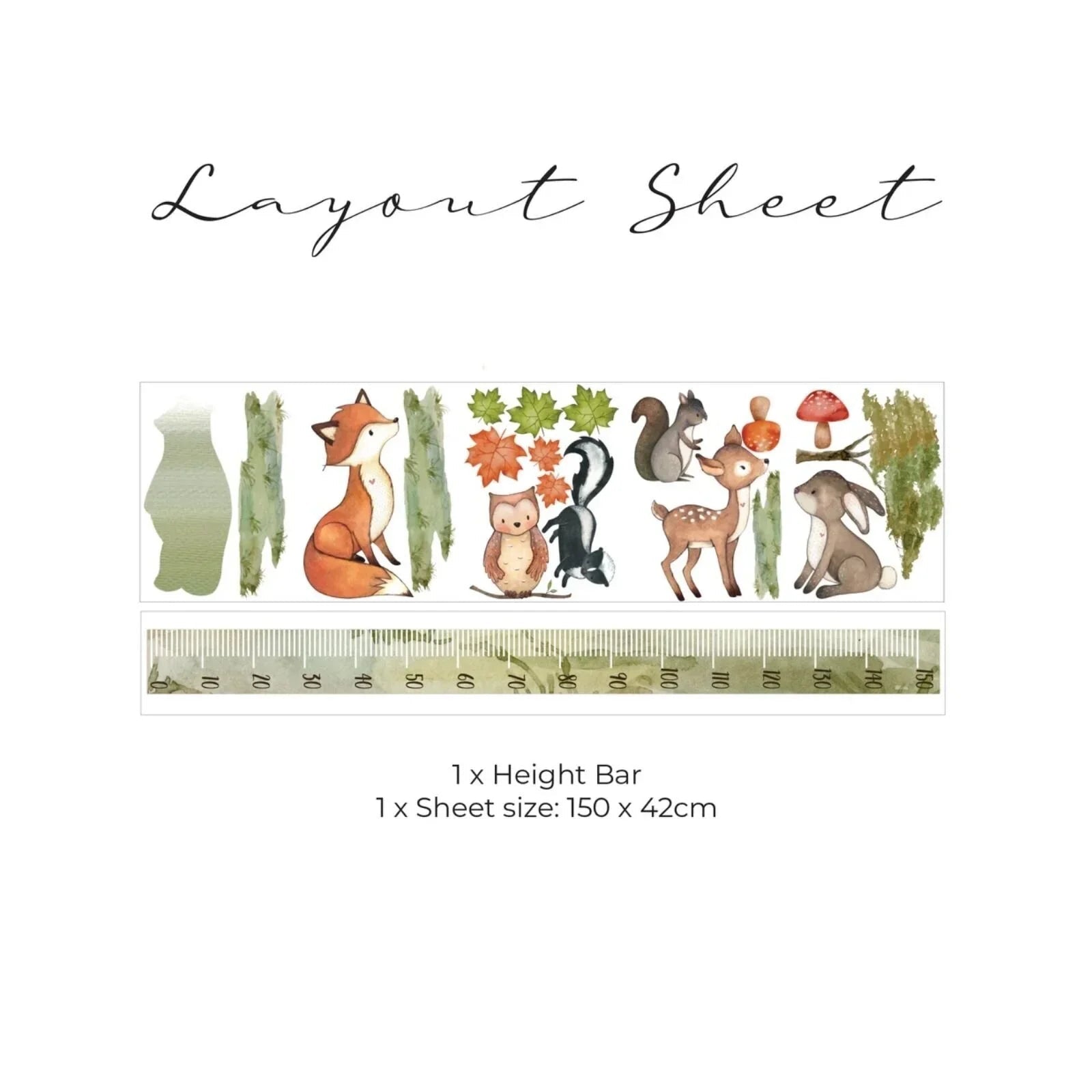 Live Vida Woodland Height Chart Sticker - mezetto ebebek ebebek