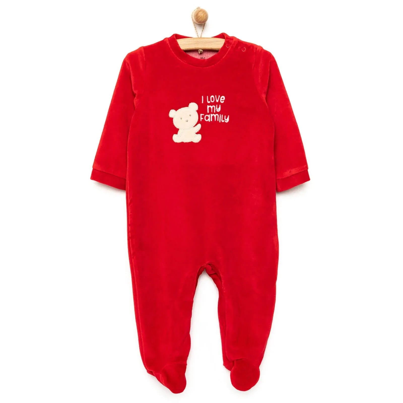 Ma Douce Newborn Velvet Footed Jumpsuit - Red - mezetto ebebek ebebek