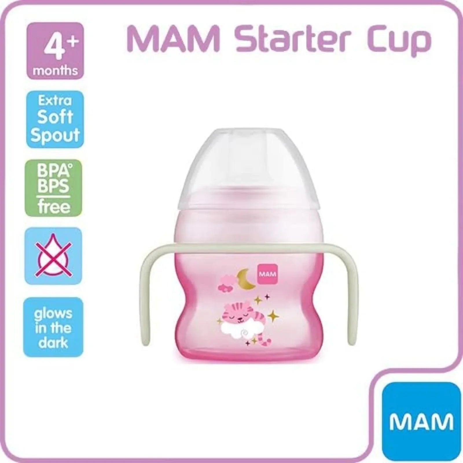 MAM Starter Cup & Glow with Handles 150 ml - Pink - mezetto ebebek ebebek