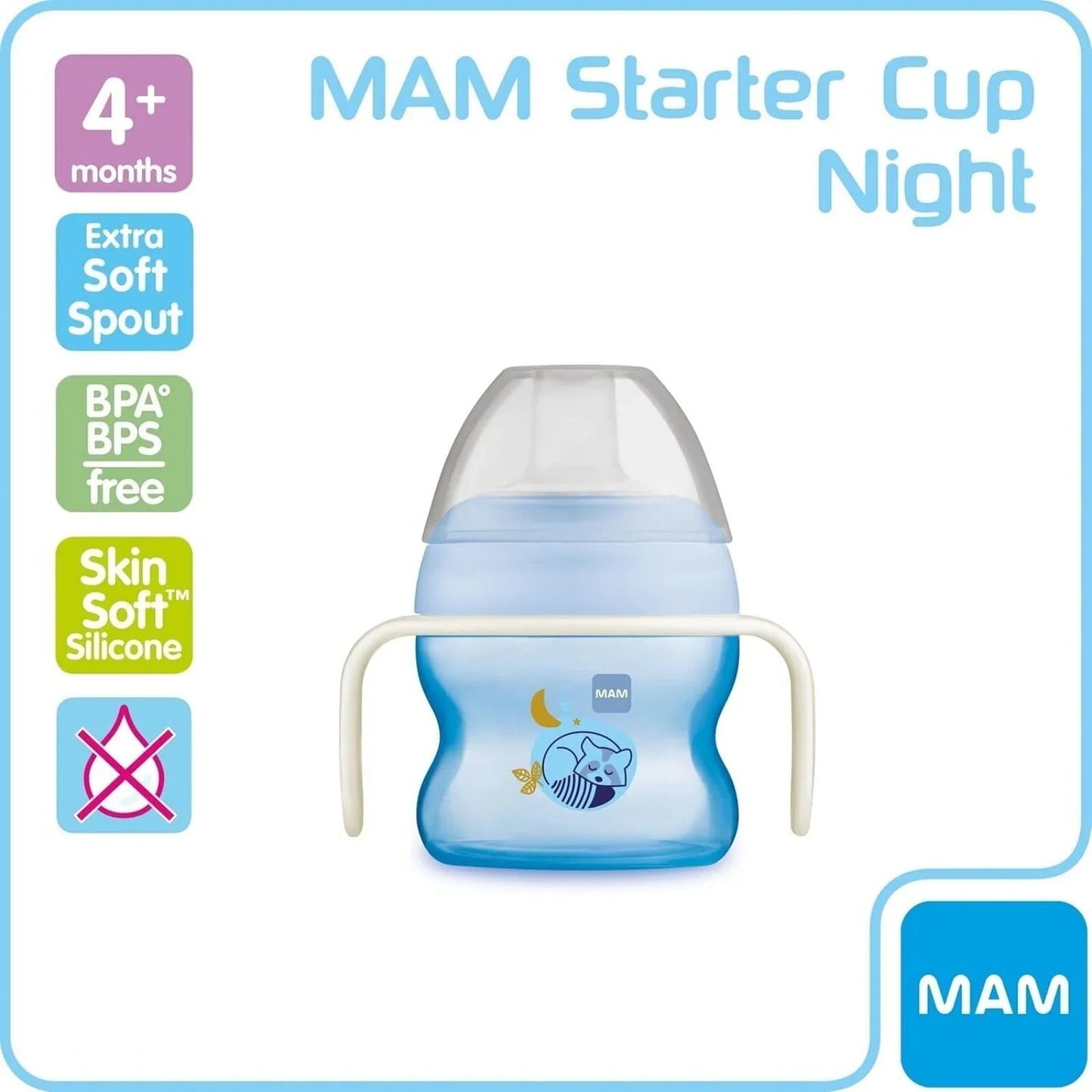 MAM Starter Cup & Glow with Handles 150ml - Blue - mezetto ebebek ebebek