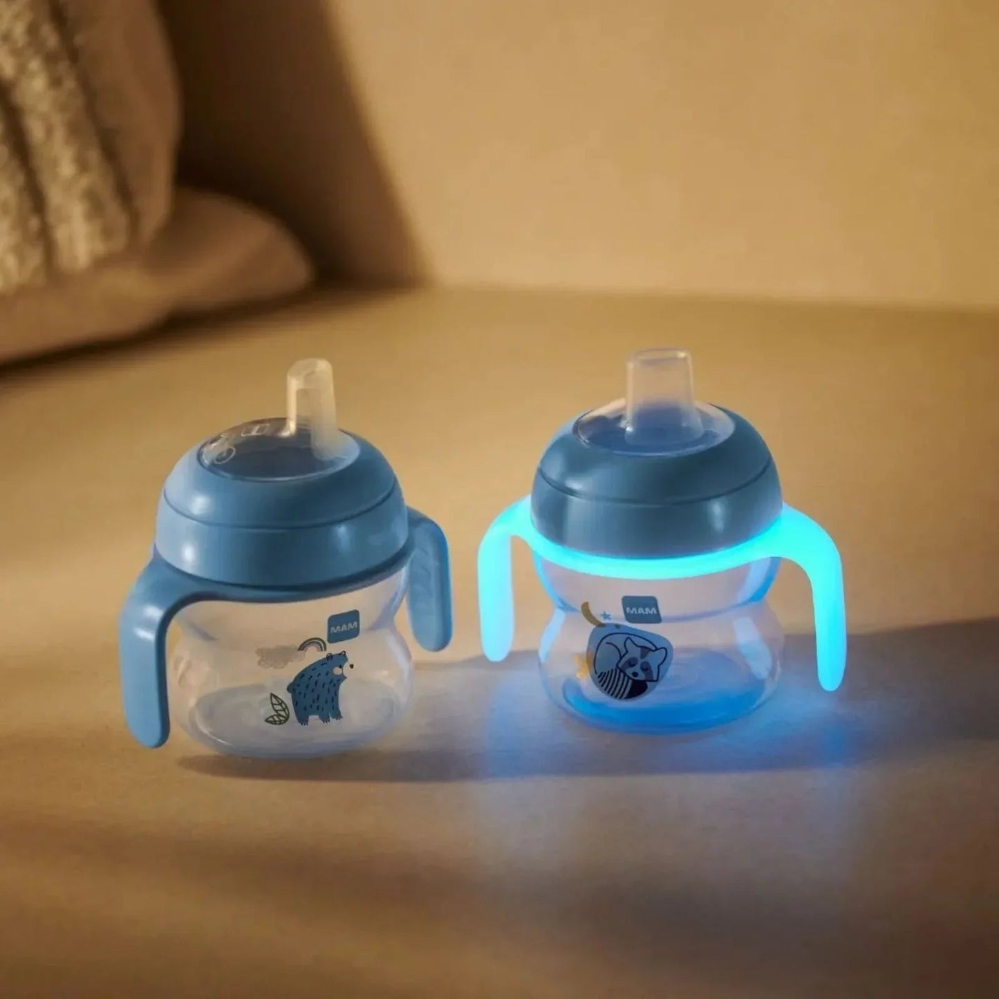 MAM Starter Cup & Glow with Handles 150ml - Blue - mezetto ebebek ebebek