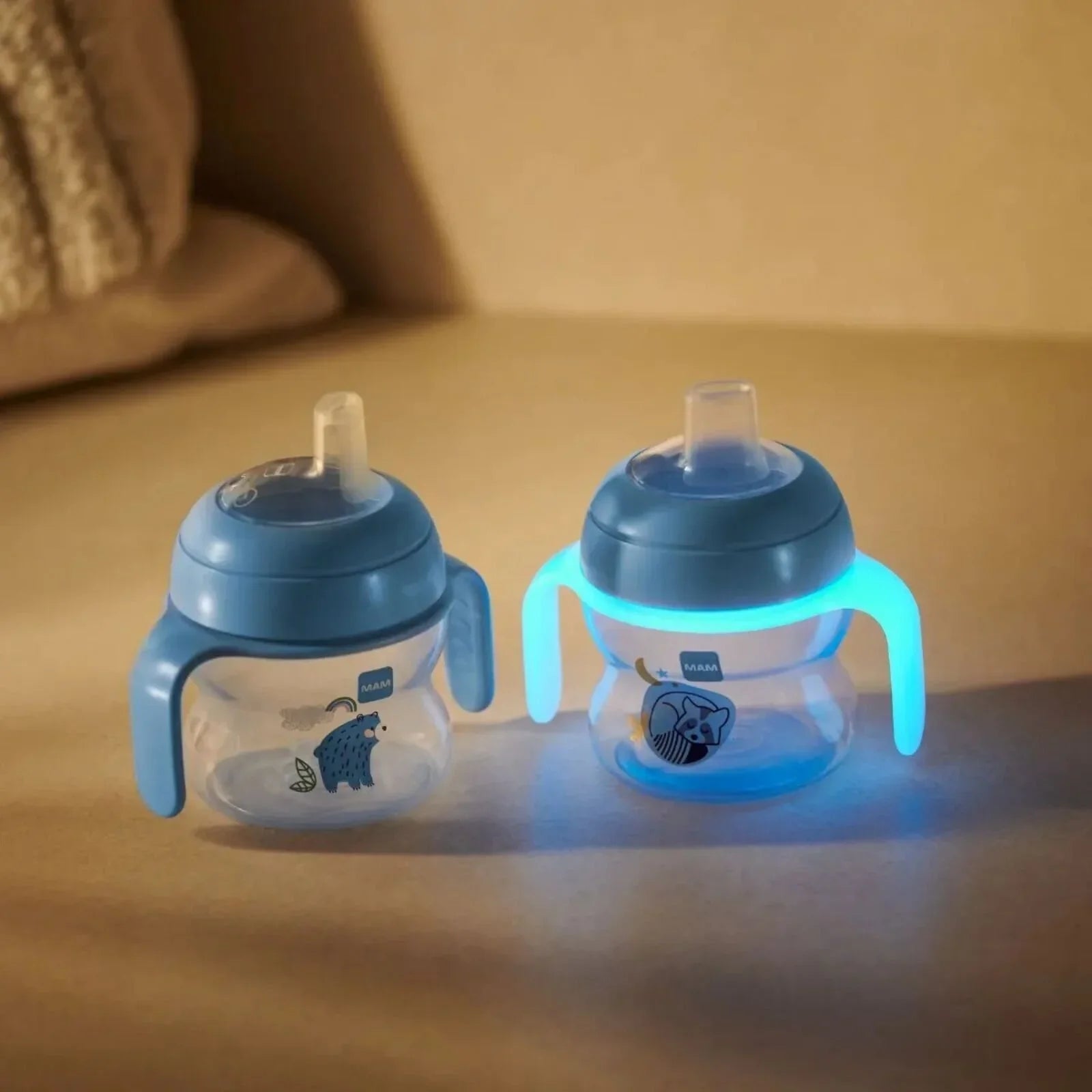 MAM Starter Cup & Glow with Handles 150ml - Blue - mezetto ebebek ebebek