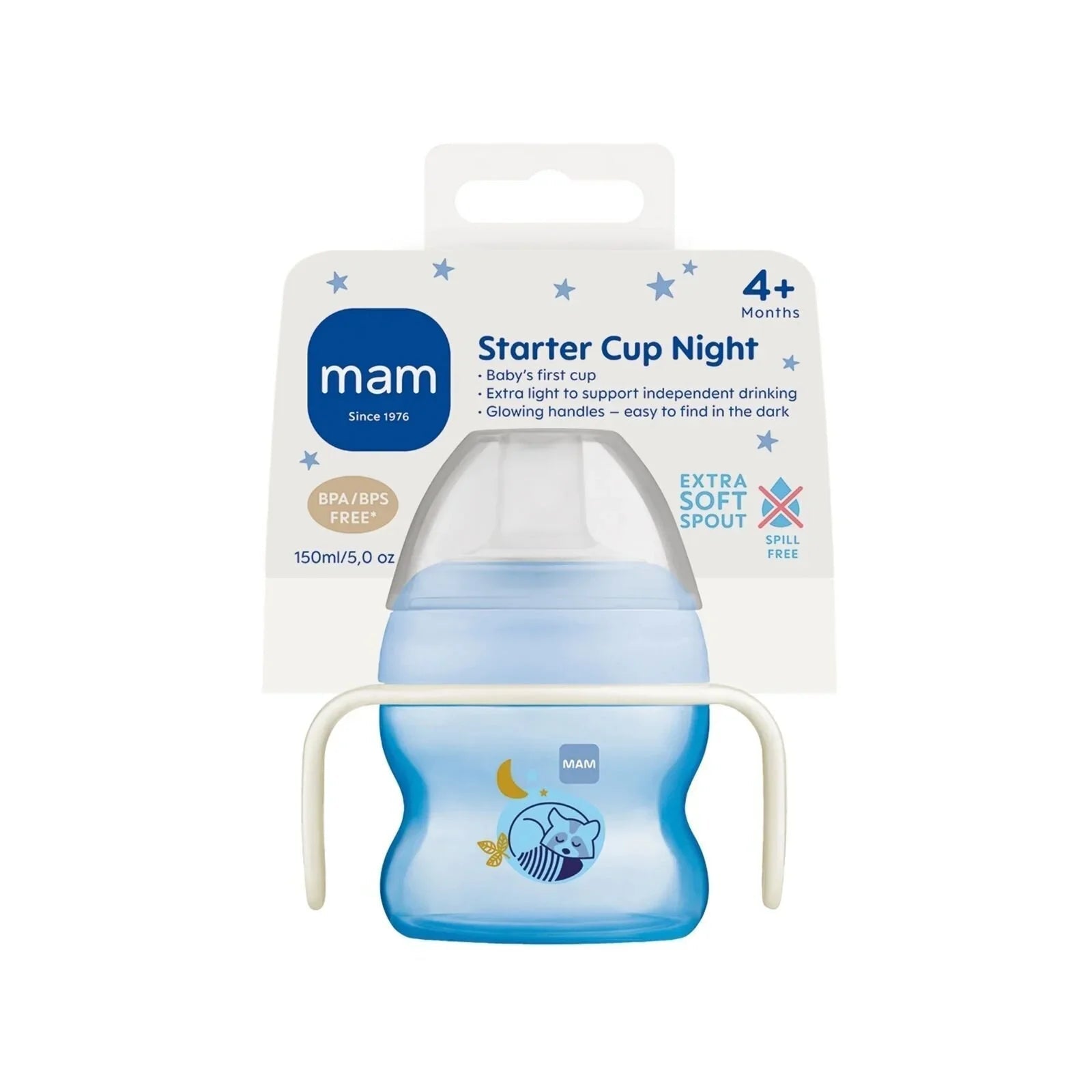 MAM Starter Cup & Glow with Handles 150ml - Blue - mezetto ebebek ebebek