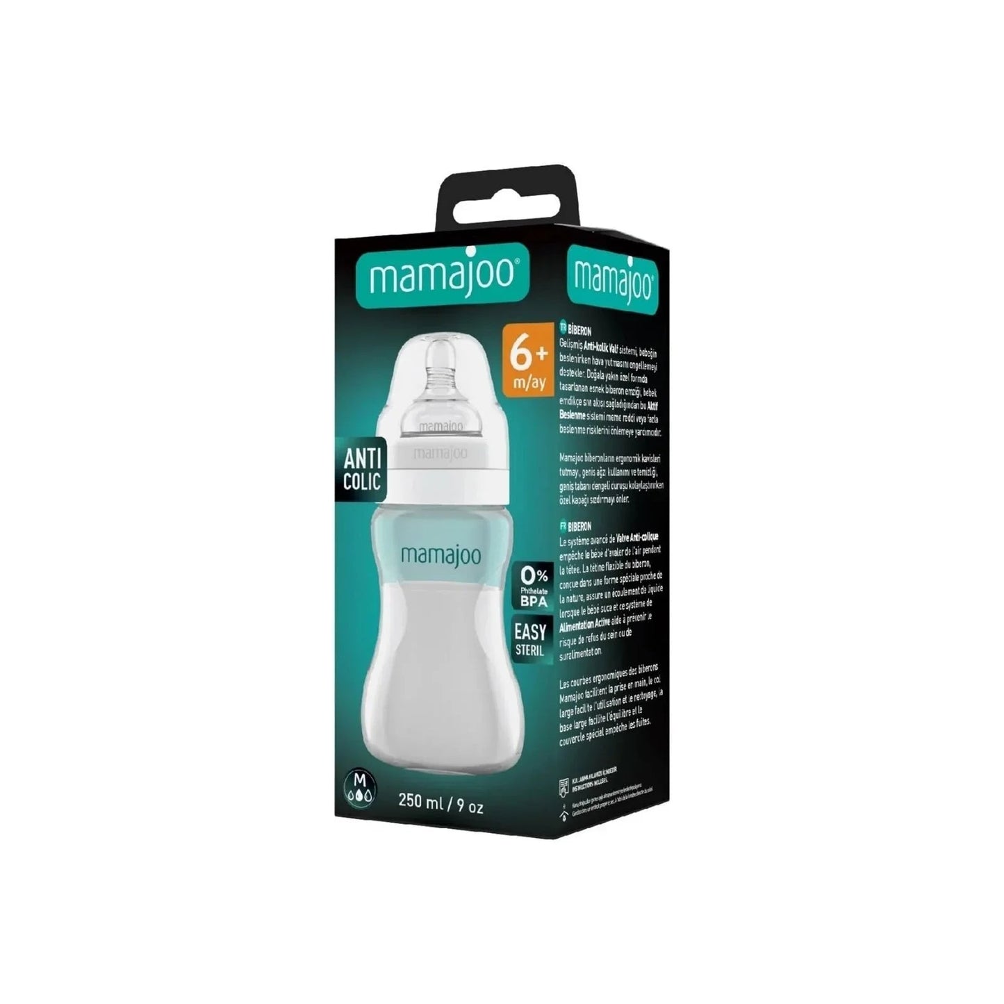 Mamajoo Anti - Colic PP Baby Bottle Medium Flow 6+ months 250ml - Silver - mezetto ebebek ebebek