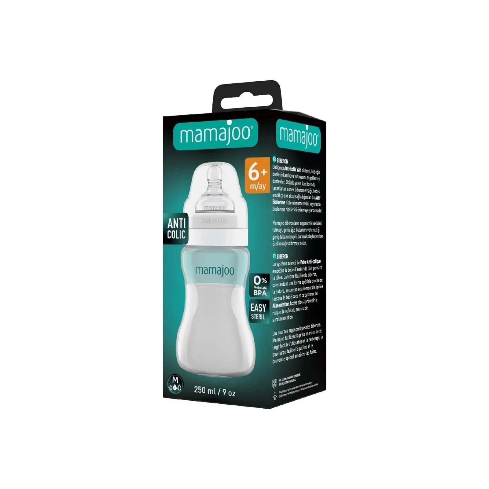Mamajoo Anti - Colic PP Baby Bottle Medium Flow 6+ months 250ml - Silver - mezetto ebebek ebebek