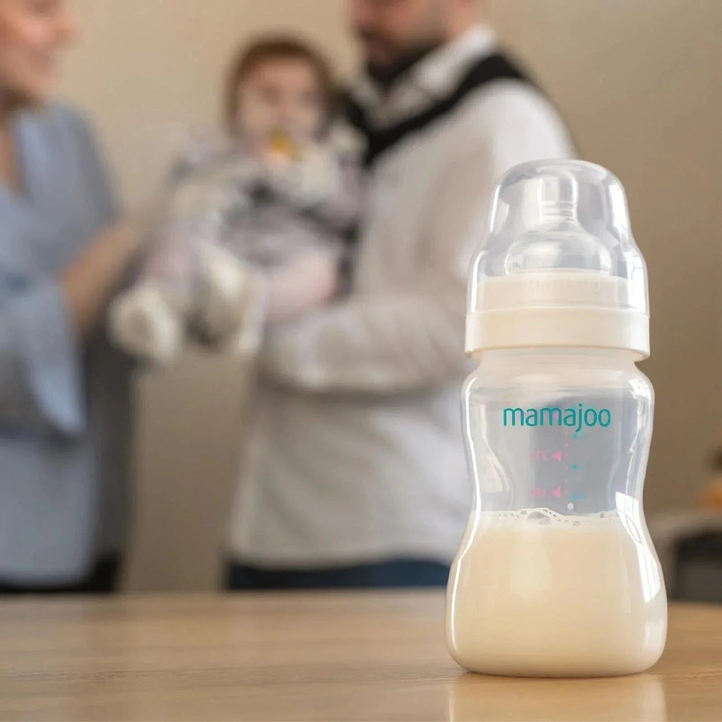 Mamajoo Anti - Colic PP Baby Bottle Medium Flow 6+ months 250ml - Silver - mezetto ebebek ebebek