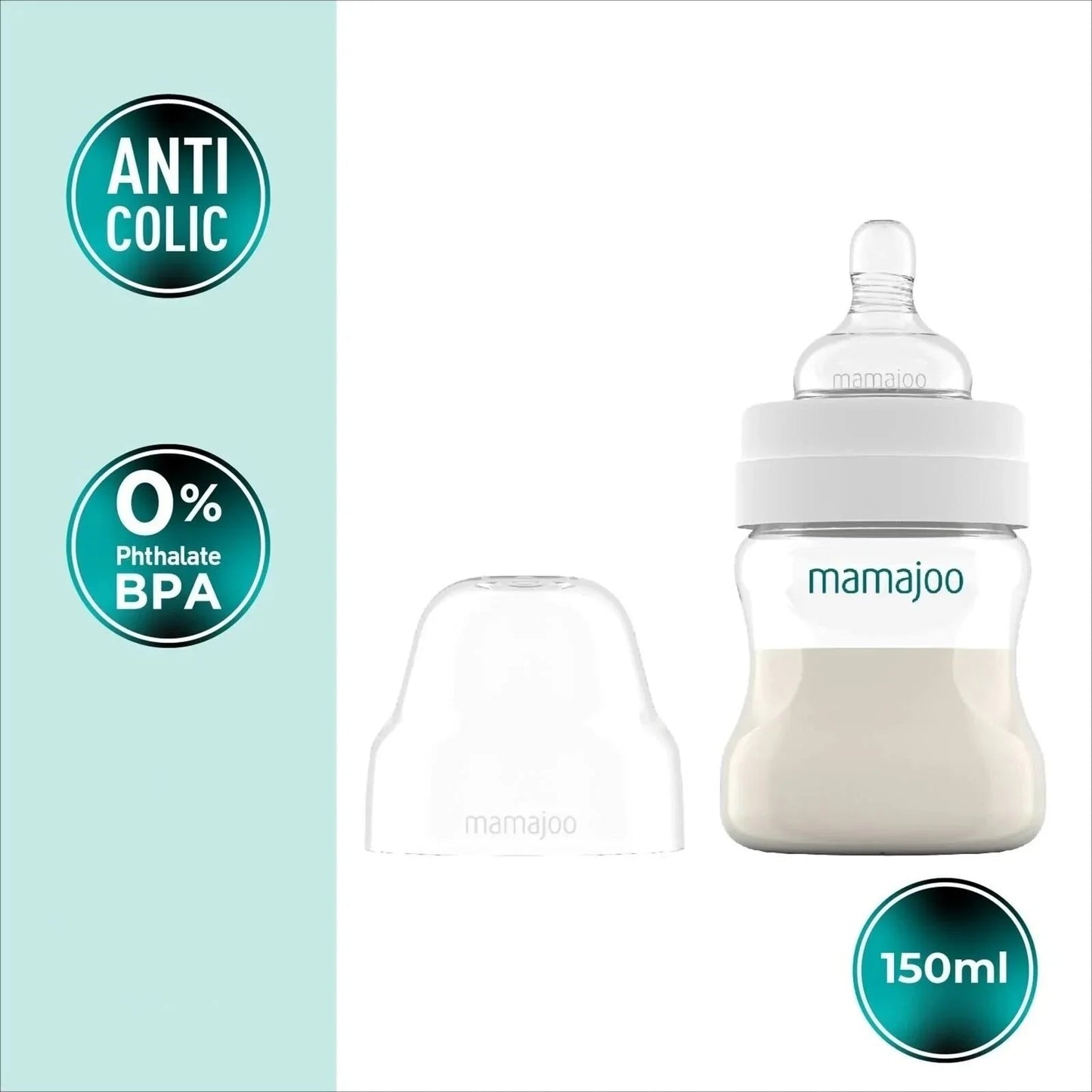 Mamajoo Anti - Colic PP Baby Bottle Slow Flow 0+ months 150ml - Silver - mezetto ebebek ebebek