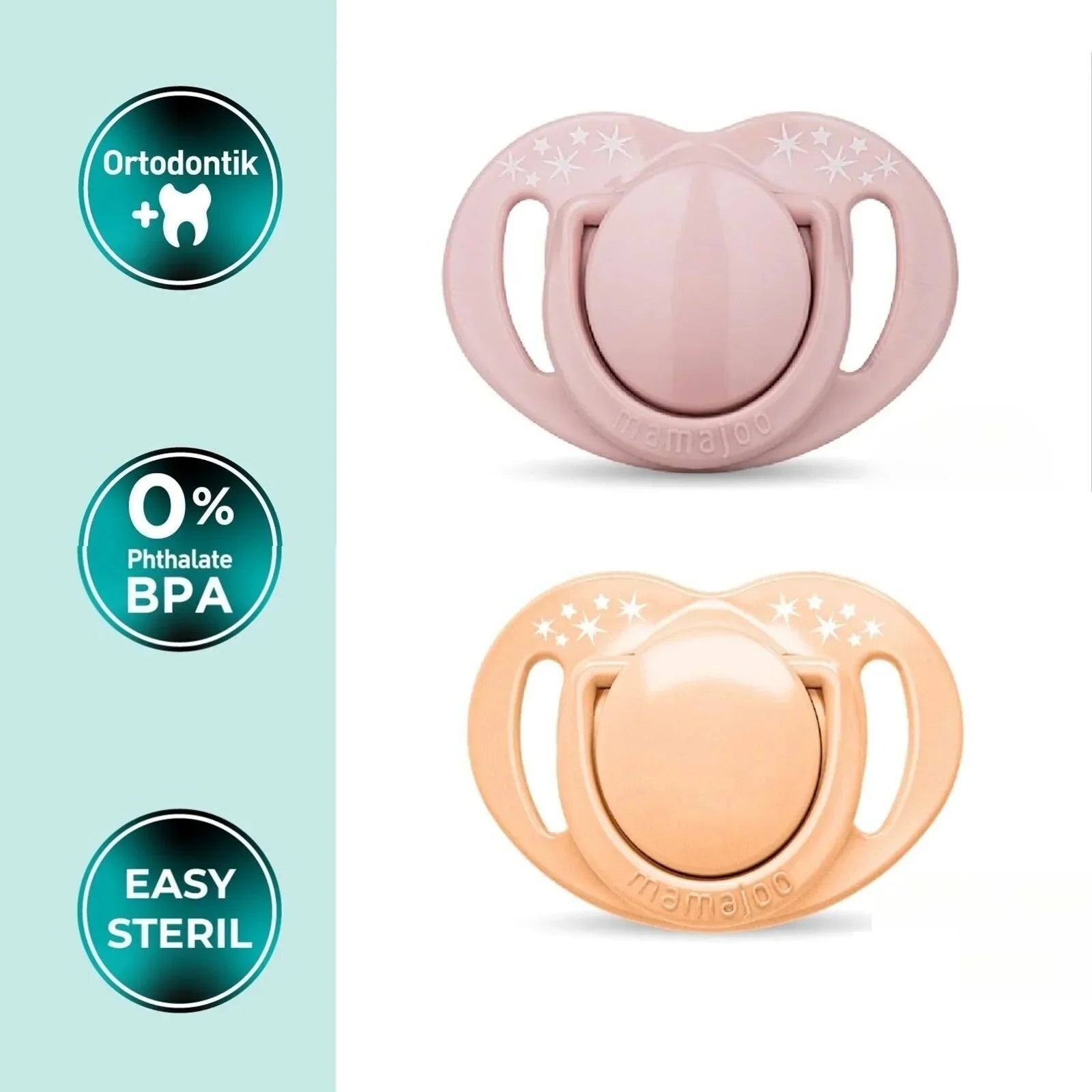 Mamajoo Orthodontic Soothers with Steriliser Box 12+ months Pack of 2 - Powder Pink & Blush - mezetto ebebek ebebek