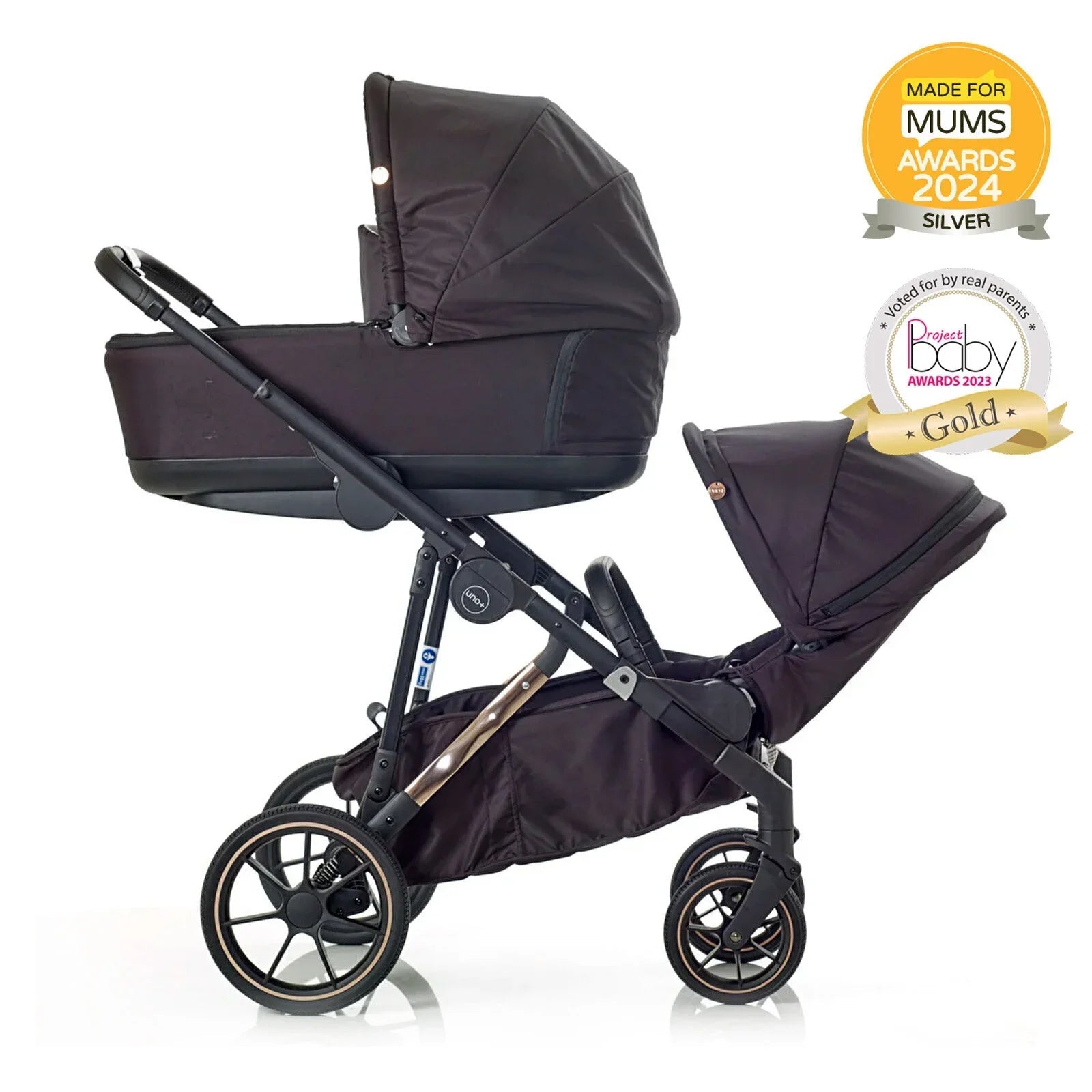 Mee - Go Uno Plus 2 - in - 1 Pushchair & Pram - Black/Rose - mezetto ebebek ebebek