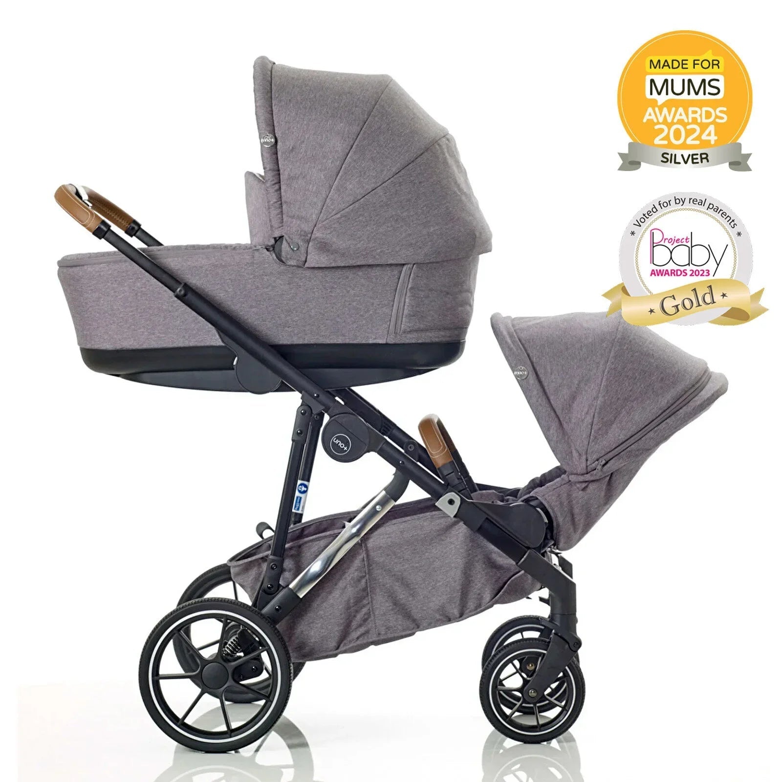 Mee - Go Uno Plus 2 - in - 1 Pushchair & Pram - Grey/Chrome - mezetto ebebek ebebek