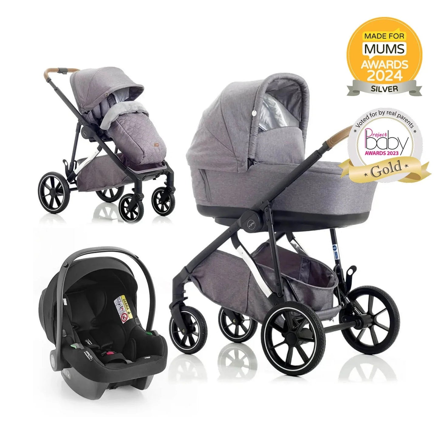 Mee - Go UNO Plus 3 - in - 1 Travel System - Grey/Chrome - mezetto ebebek ebebek