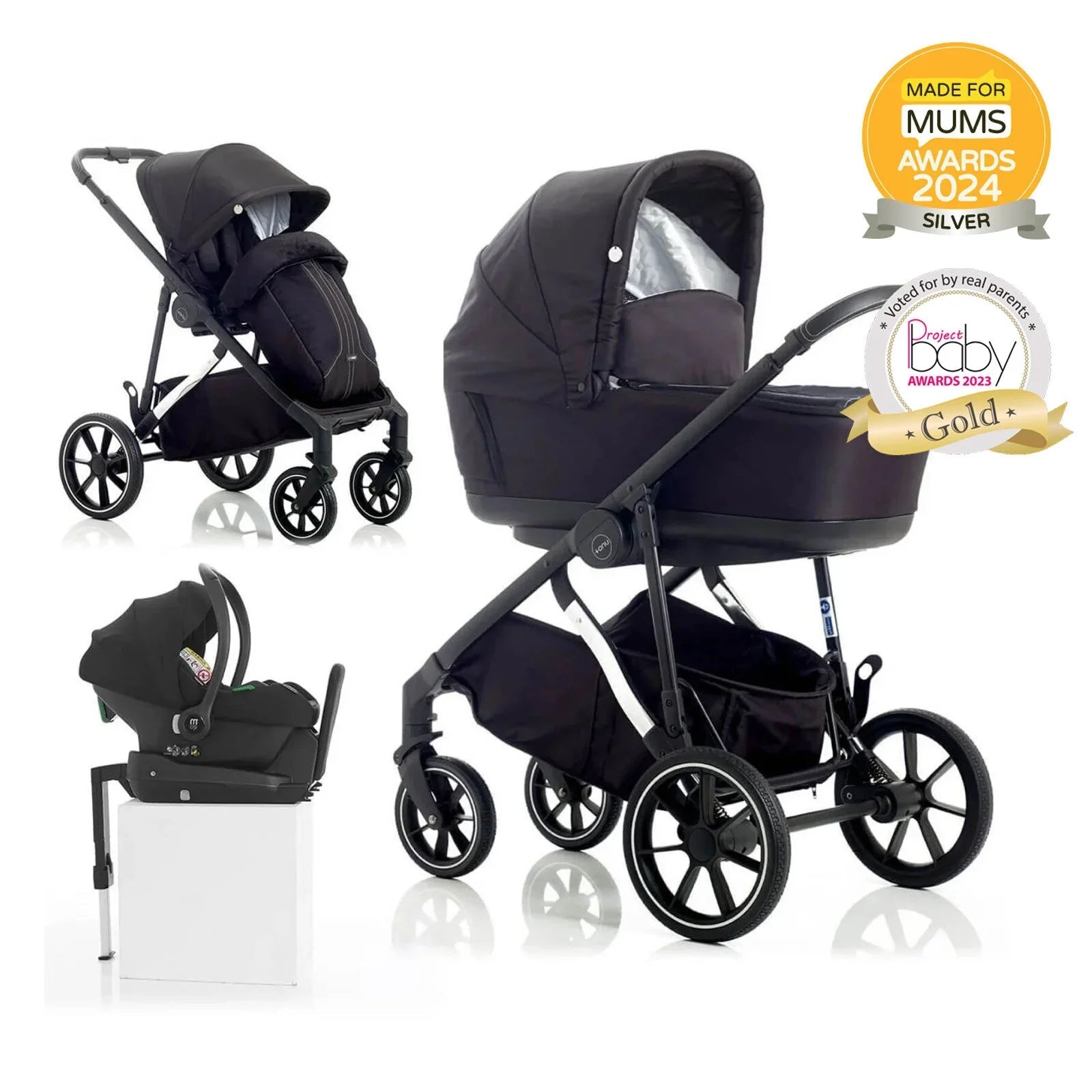 Mee - Go UNO Plus 3 - in - 1 with ISOFIX Base Travel System - Black/Chrome - mezetto ebebek ebebek