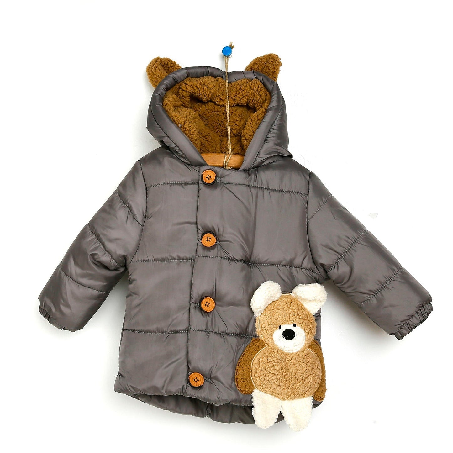 Midimod Baby Boy Coat with Toy Pocket - Dark Grey - mezetto ebebek ebebek