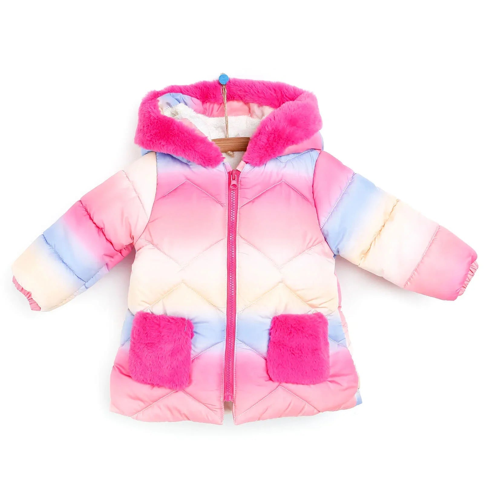 Midimod Baby Girl Colorful with Fur Pock - Fuchsia - mezetto ebebek ebebek