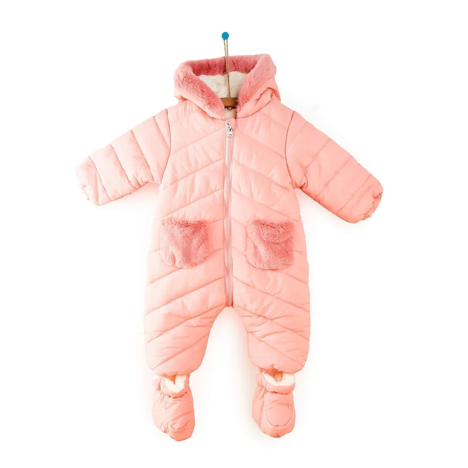 Midimod Baby Girl Quilted Snowsuit - Salmon - mezetto ebebek ebebek