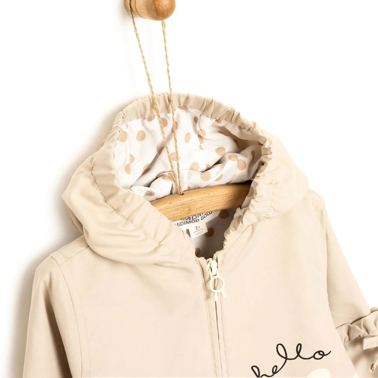 Midimod Basic Baby Girl Hooded Rabbit Raincoat - Beige - mezetto ebebek ebebek