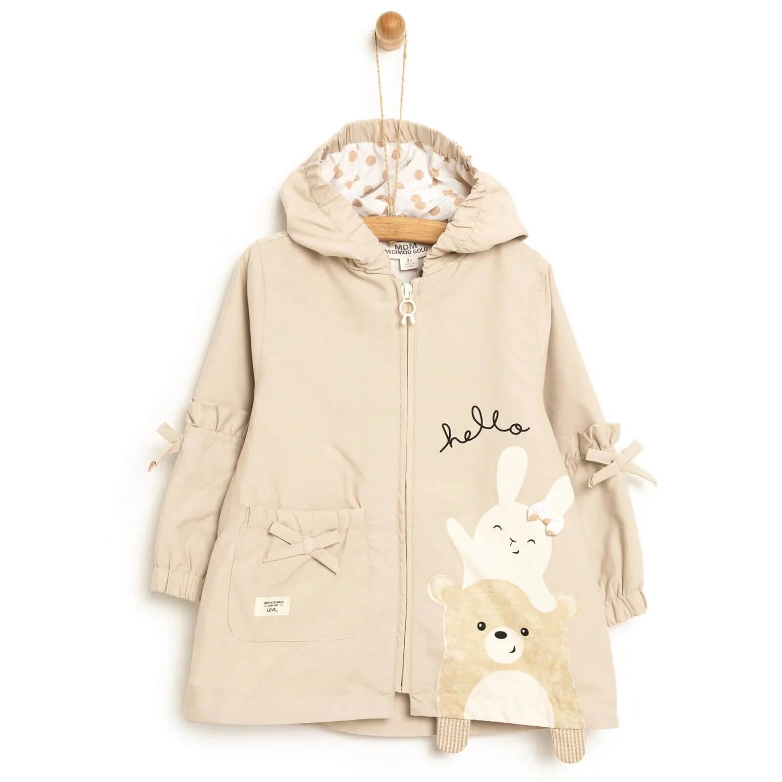 Midimod Basic Baby Girl Hooded Rabbit Raincoat - Beige - mezetto ebebek ebebek