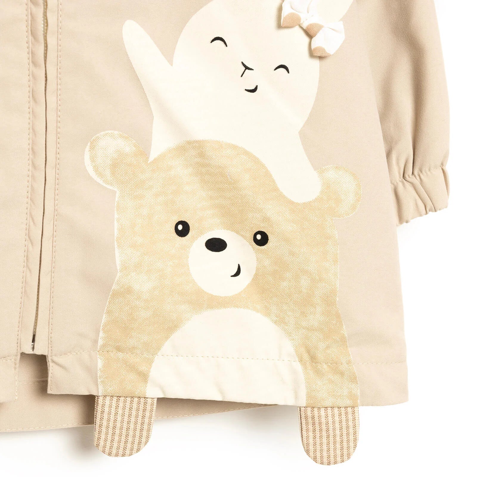 Midimod Basic Baby Girl Hooded Rabbit Raincoat - Beige - mezetto ebebek ebebek